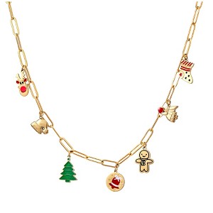Christmas Charm Paperclip Chain Necklace for Women 14kt Gold over Stainless Steel Adjustable to 18" by Ginger Lyne Collection - 1 of 4