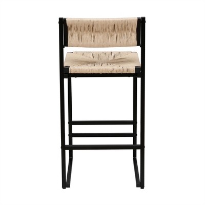 OUTSUPPLY 2 Pcs Bar Stools, Height Handwoven Stools with Footrest, Metal Frame for Kitchen Island, Dining Room, Cafe