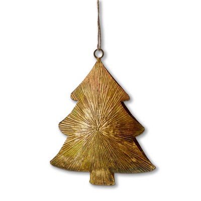 tag Antique Brass Gold Christmas Tree Metal Ornament - 4.9" L x 1" W x 6.25" H - Elegant Holiday Tree Decor