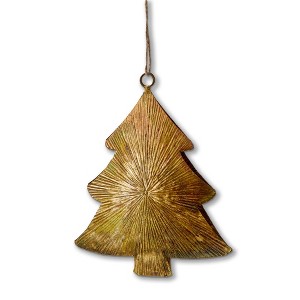 tag Antique Brass Gold Christmas Tree Metal Ornament - 4.9" L x 1" W x 6.25" H - Elegant Holiday Tree Decor - 1 of 1