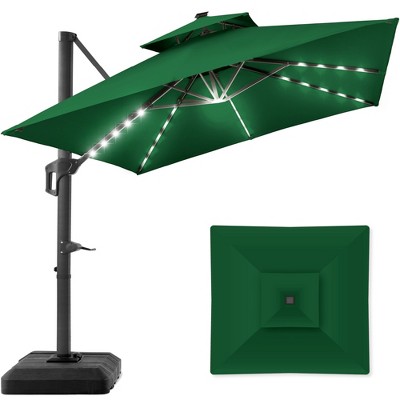 Best Choice Products 10x10ft 2-Tier Square Outdoor Solar LED Cantilever Patio Umbrella w/ Base Included