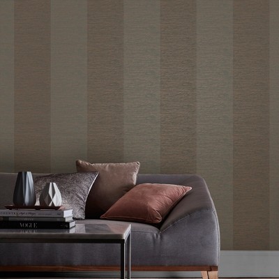 Atelier Bronze and Brown Embossed Stripe Wallpaper