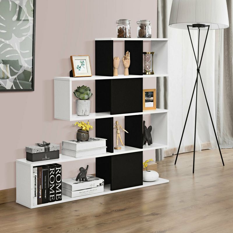 Costway 5-Tier Bookshelf Corner Ladder Bookcase Display Storage Rack Black White, 5 of 11
