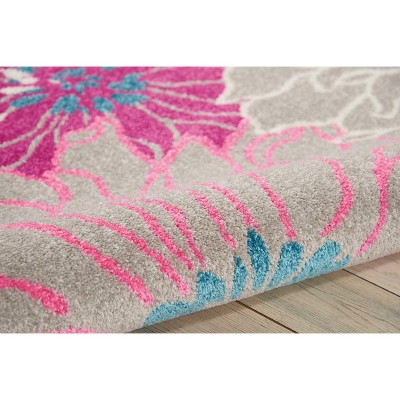 Gray and Pink Floral Synthetic 5' x 7' Area Rug