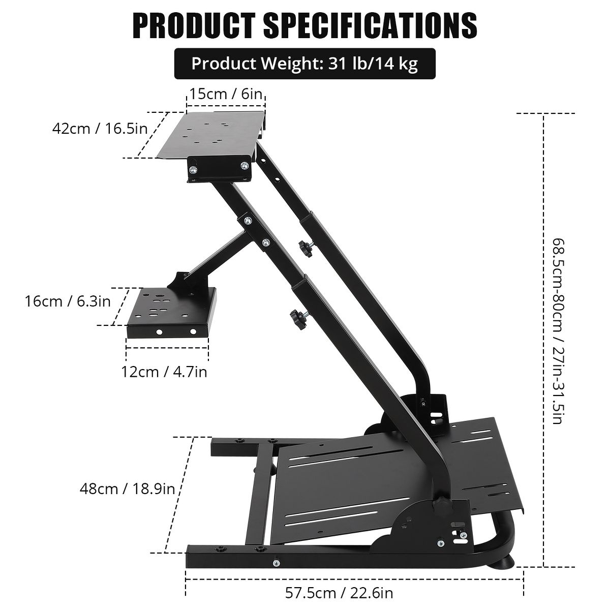 Adjustable Collapsible Racing Steering Wheel Stand – Sturdy Steel, Tilt Function, Compatible – Includes Steering Wheel Bracket - thumbnail 3