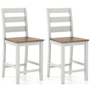 Tangkula Set of 2 Counter Height Chairs w/ Inclined Backrest Rubber Wood Crossbars - 1 of 4