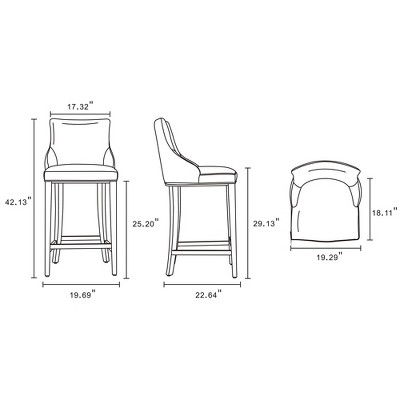 Light Gray Leatherette Upholstered Bar Stools with Beech Wood Legs, Set of 2