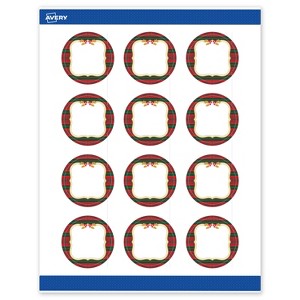 Avery Labels, 2" Diameter, Gold-Red-Green Plaid, Matte, 120ct - 1 of 4