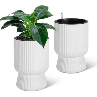 Tall Planters Set of 2, Large Planter , Flower Pots with Water Level Monitor, for Patio, Porch, Living Room, or Home Office