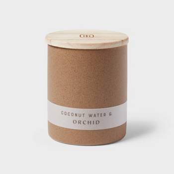 6oz Matte Textured Ceramic Wooden Wick Candle Brown / Coconut Water and Orchid - Threshold™