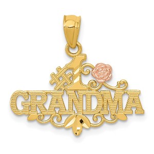 Black Bow Jewelry 14k Yellow Gold and Rose Gold #1 Grandma with Rose Pendant, 22mm - 1 of 4