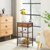 VECELO Tall Side End Table, Nightstand Shelf Storage Organizer with Pull-Out Metal Basket for Living Room or Bedroom, Gray/Brown - 3 of 4