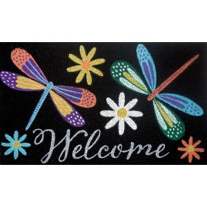 Colorful Dragonflies Spring Natural Fiber Coir Doormat 30" x 18" Briarwood Lane - 1 of 3