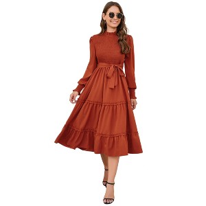 Coolmee Women Maxi Casual Dresses Spring Fall Fashion  Long Sleeve Ruffle Tiered Print Elegant Long Dress S Black - 1 of 4