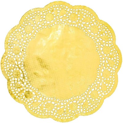 Juvale 100pcs Gold Round 12" Disposable Paper Doilies Lace for Art Craft Wedding Party Table Décor