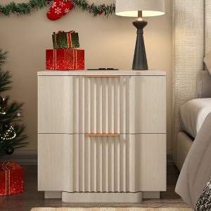 Brafabhome Curved Profile Fluted Nightstand w/ Charging Station, Modern Large Nightstands w/ Drawer, Bedside Table End Table for Bedroom Living Room - 1 of 4