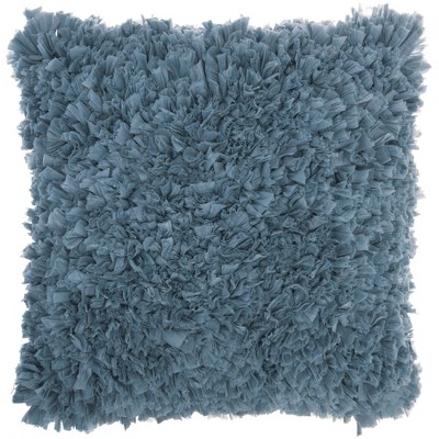 17"x17" Shag Chindi Short Cut Square Throw Pillow Blue - Mina Victory