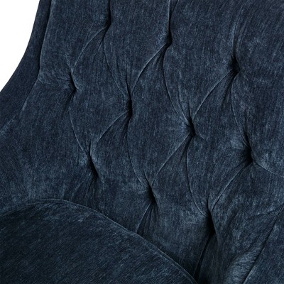 Elegant Navy Velvet Wood Accent Chair with Button Tufting