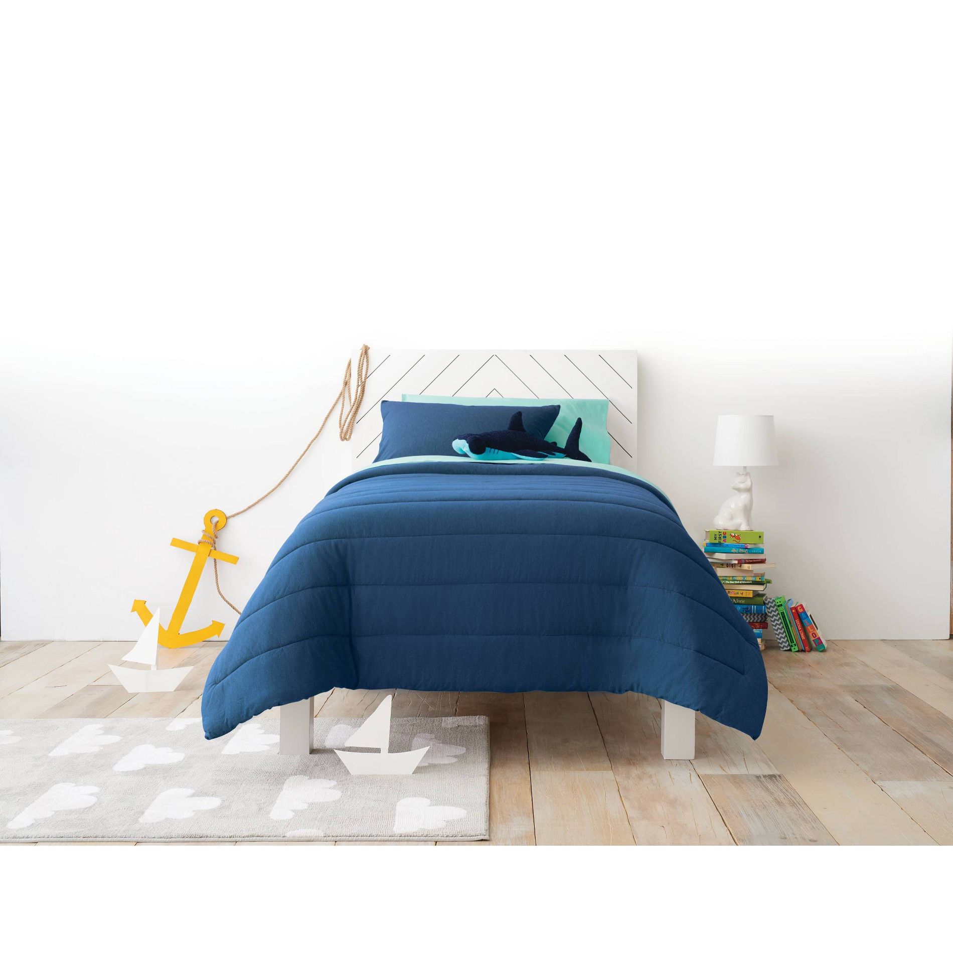 Twin Channel Jersey Kids' Comforter Set Navy - Pillowfort™: Twin Bedding, Quilted, OEKO-TEX Certified, 2-Piece Set