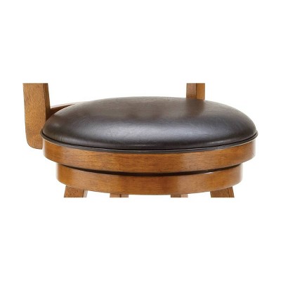 Fairfox Oak Swivel Counter Stool with Brown Faux Leather Seat