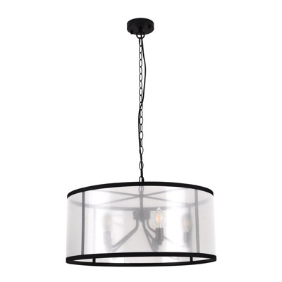 PAKOKULA Farmhouse 5-Light Black Candlestick Branch Chandelier with White Fabric Drum Shade