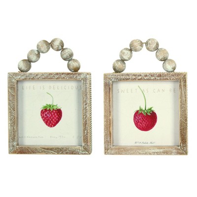 Transpac Wood Beaded Strawberry Decor Set of 2 Spring Home Decorations