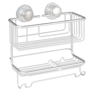 Metro Rustproof Aluminum Turn-N-Lock Suction Shower Caddy - 2 Tier Combo Basket for Shampoo, Conditioner, Soap, Silver - 1 of 4