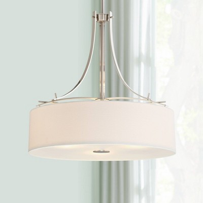 Brushed Nickel 3-Light Pendant with White Linen Drum Shade