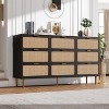 Rattan 9-Drawer Dresser w/ Deep Storage & Wide Top - Tall Wood Frame Chest,Large Long Wooden Dresserfor Bedroom/Living Room/Hallway/Nursery - 3 of 4