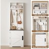 Farmhouse 3-in-1 Hall Tree w/Shoe Storage Bench & 6 Hooks, Entryway Furniture Mudroom Bench with Storage and Hooks - 3 of 4