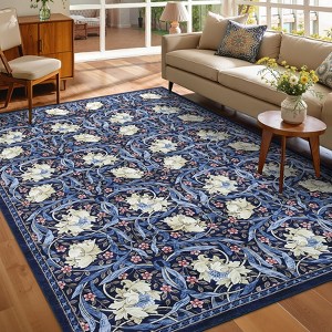 Floral Area Rug for Living Room Bedroom Soft Washable Vintage Rug Non Slip Low Pile Floor Carpet - 1 of 4