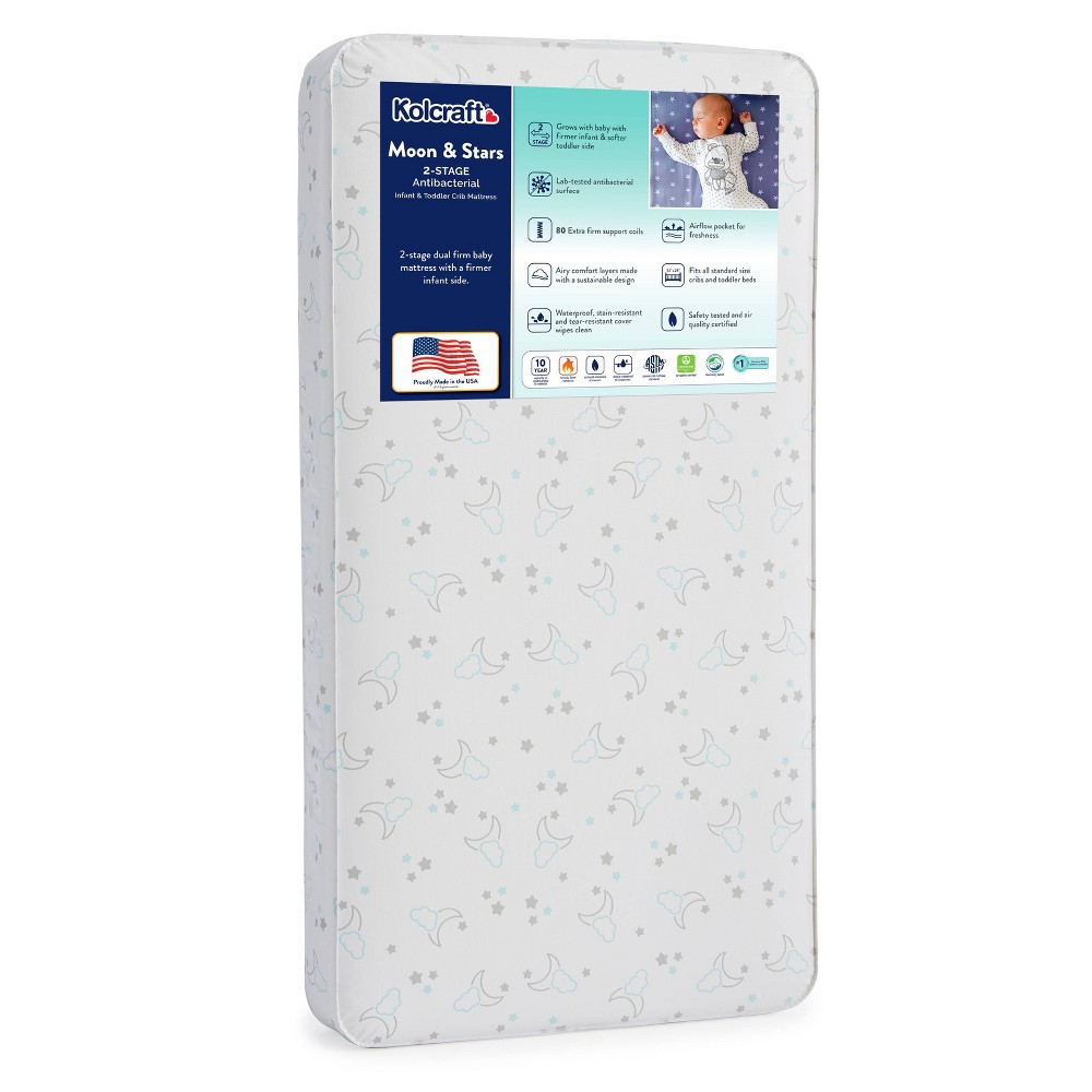 Kolcraft 2-Stage Antibacterial Baby Crib Mattress and Toddler Bed Mattress - Moon and Stars -  89182491