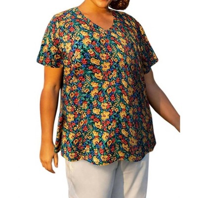 Women's Printed Short Sleeve V-Neck Tunic - Plus - On The Plus Side