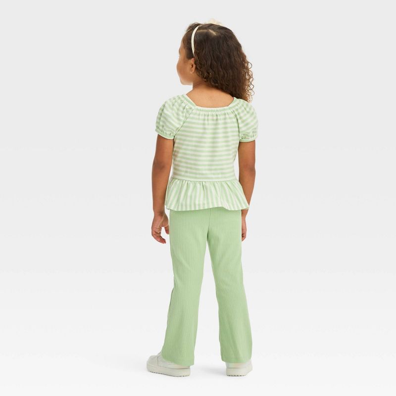 Toddler Girls' Striped Top & Leggings Set - Cat & Jack™ Green, 3 of 5