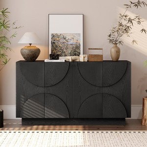 ModernLuxe 4-Door Buffet Sideboard with Adjustable Shelves, Distressed Wood Grain Storage Cabinet with Semi-Circular Handles, Black/Natural - 1 of 4