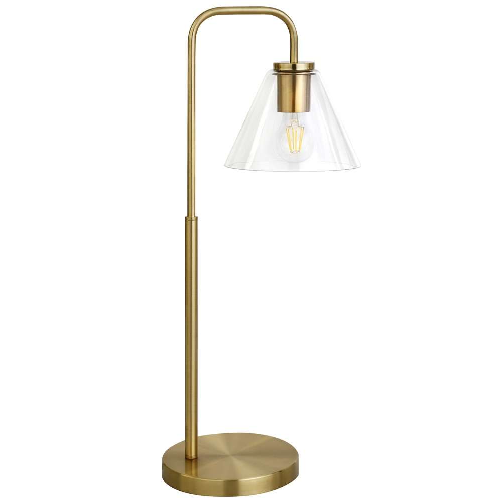 Photos - Floodlight / Street Light Hampton & Thyme 27" Tall Arc Table Lamp with Cone Glass Shade Brass: Moder