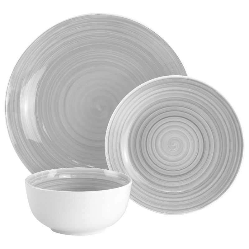 Hometrends Crenshaw 12 Piece Fine Ceramic Dinnerware Set in Grey Swirl, 2 of 8