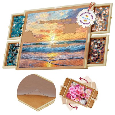 Beyond Innoventions Wooden Puzzle Table – Portable Jigsaw Organizer