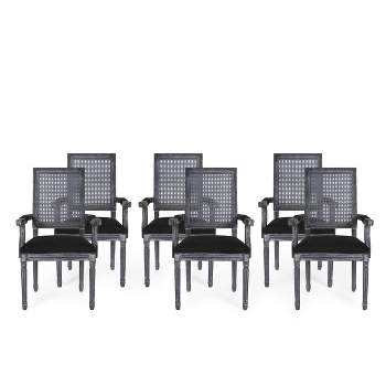 Set of 6 Maria French Country Wood and Cane Upholstered Dining Chairs - Christopher Knight Home