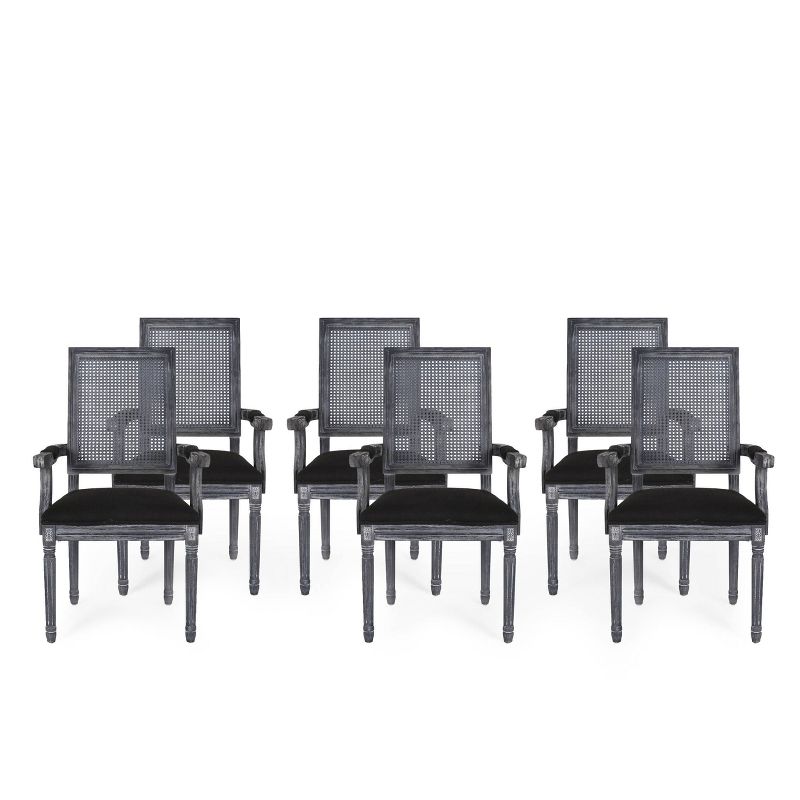 Set of 6 Maria French Country Wood and Cane Upholstered Dining Chairs - Christopher Knight Home, 1 of 13