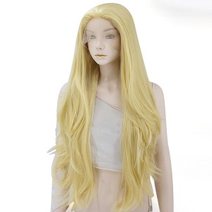 Unique Bargains Women's Long Natural Curly Lace Front Wigs with Wig Cap 24" Blonde Synthetic Fibre 1PC - 1 of 4