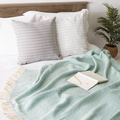 Aqua Blue Double Diamond 50x60 Cotton Throw Blanket
