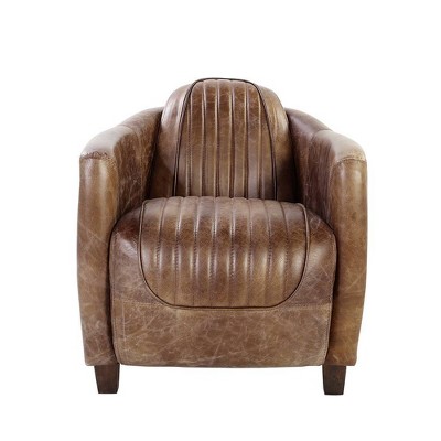 Retro Brown Top Grain Leather and Aluminum Accent Chair