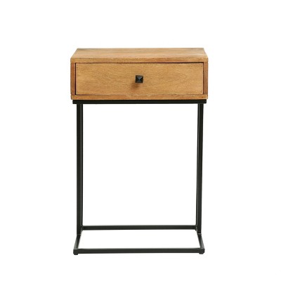 Gaudet Modern Industrial Handmade Mango, Wood And Metal Side Table With Drawers