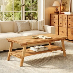 Lantine 47-Inch Solid Wood Coffee Table, 2-Tier Farmhouse Center Table, Simple RectangleTea Table for Living Room - 1 of 4