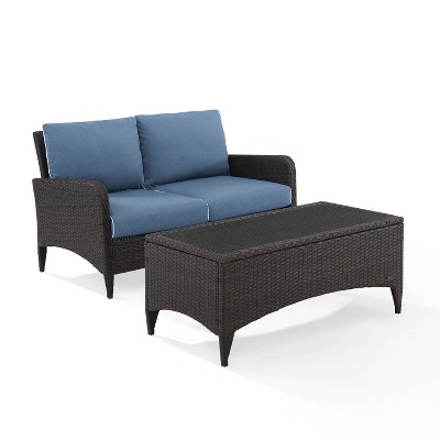 Kiawah 2pc Wicker Patio Seating Set - Blue - Crosley