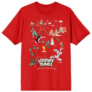 Looney Tunes Winter Land Scene Women's Red Graphic Tee - 1 of 3