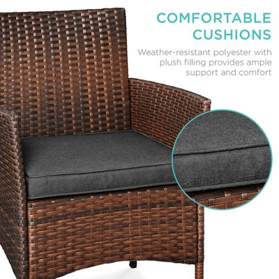 Brown and Stone Gray Steel Frame Wicker 3-Piece Patio Bistro Set