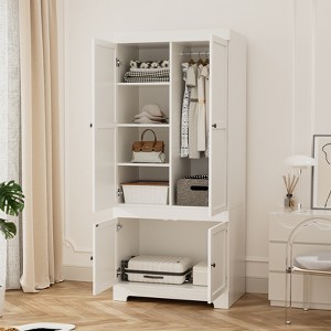 Buenhomino White Freestanding Modular Wardrobe Combo Armoires Closet,DIY Closet System with Wood Storage Drawers and Hanging Rods - 1 of 4