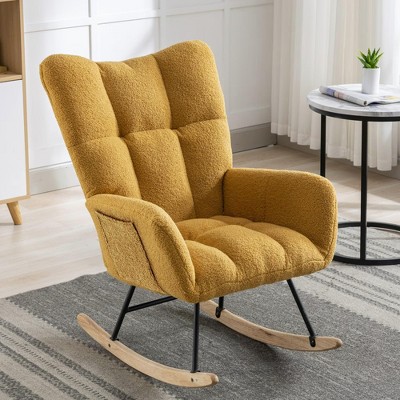NicBex Teddy Nursery Rocking Chair with Pocket,Upholstered Glider Accent Chair for Living Room,Bedroom,Balcony,Yellow